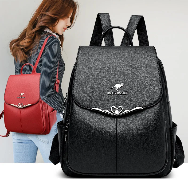 New high-capacity versatile and minimalist split women's backpack, soft leather multi-purpose women's bag