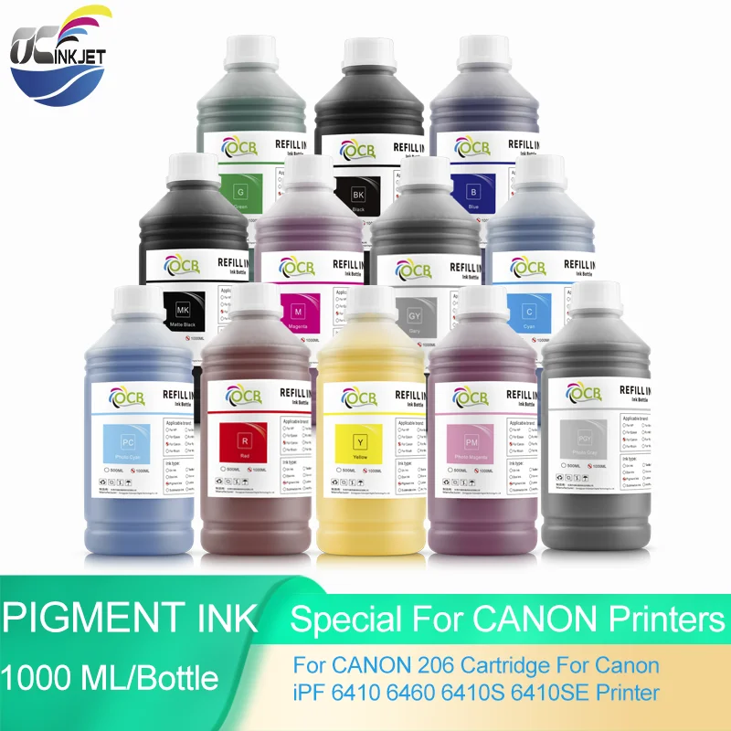 

1000ml Pigment Ink For Canon 206 caitridge for Canon iPF 6410 6460 6410S 6410SE Printer Refill Ink Free Shipping 12 Colors