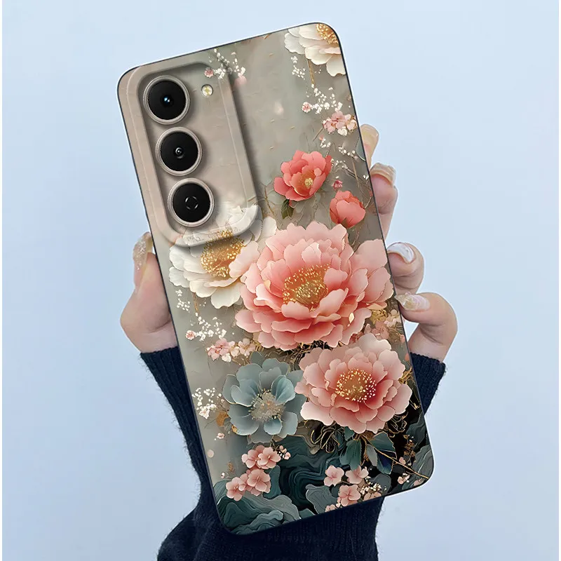 Fashion Simplicity Panda Flower Liquid Silicone Shockproof Soft Phone Case with Lens Protection