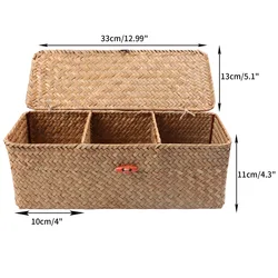 Artisanal Hand-Woven Multi-Compartment Storage Basket with Lid (With cover)
