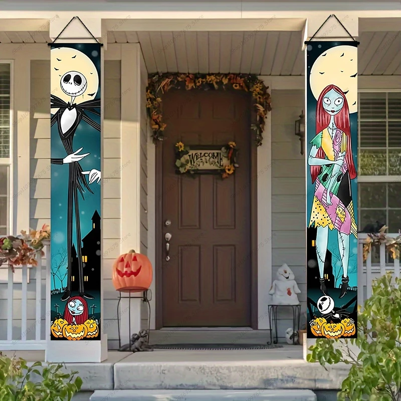 Jack & Sally Nightmare Before Christmas Welcome Banner - 71"x35.5" Halloween & Xmas Decor - View #10