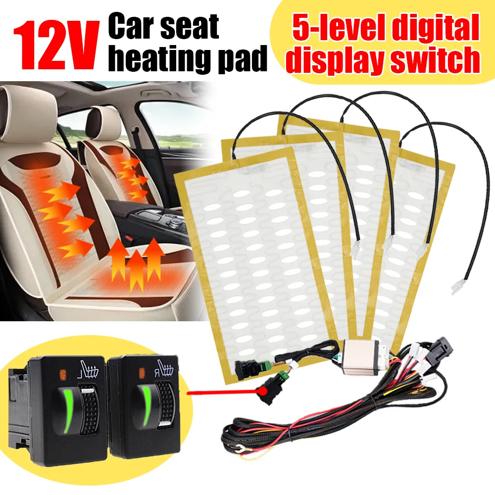 4PcsBuiltinCarSeatHeaterKit2Seat12VCarbonFiberHeatPoleless