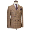 Cenne Des Graoom 2023 New Brown Plaid Suits for Men Double Breasted 2 Pcs Set Blazer Jacket Pants Wedding Party Meeting Office 2