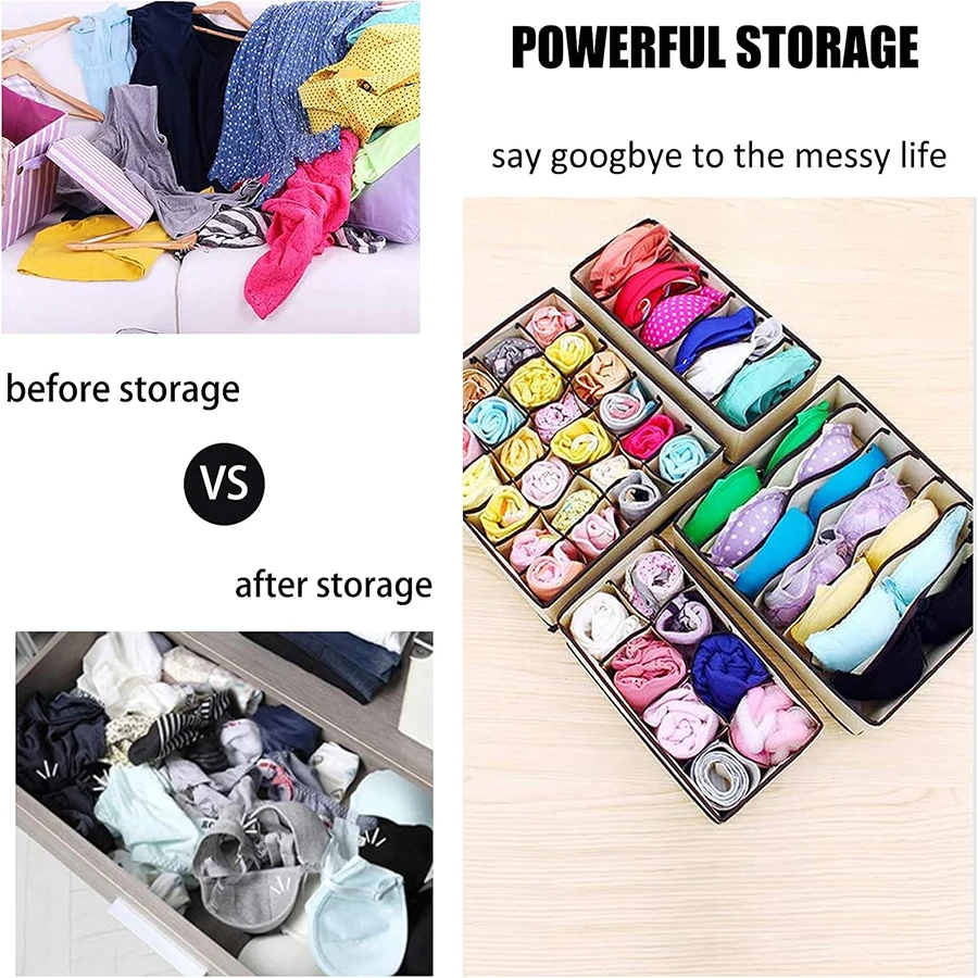 4Pcs Foldable Storage Basket - Underwear And Panty Organizer - Fabric Organizer - Underwear And Socks Closet Organizer Set 4
