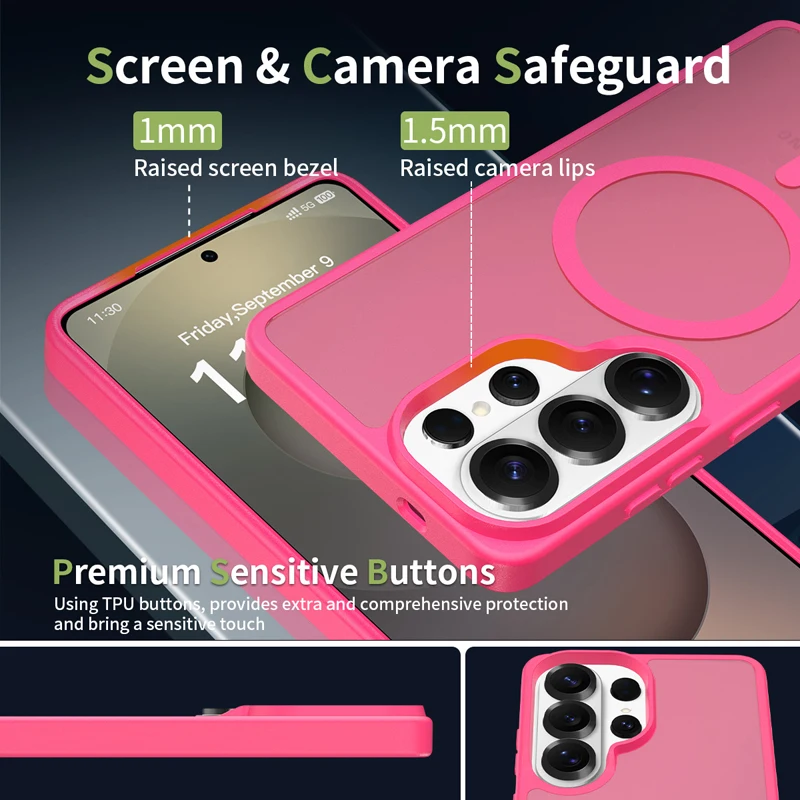 Magnetic Attraction Shockproof Matte Phone Case - Semi-Transparent, Skin Feel, Hard PC Back Cover