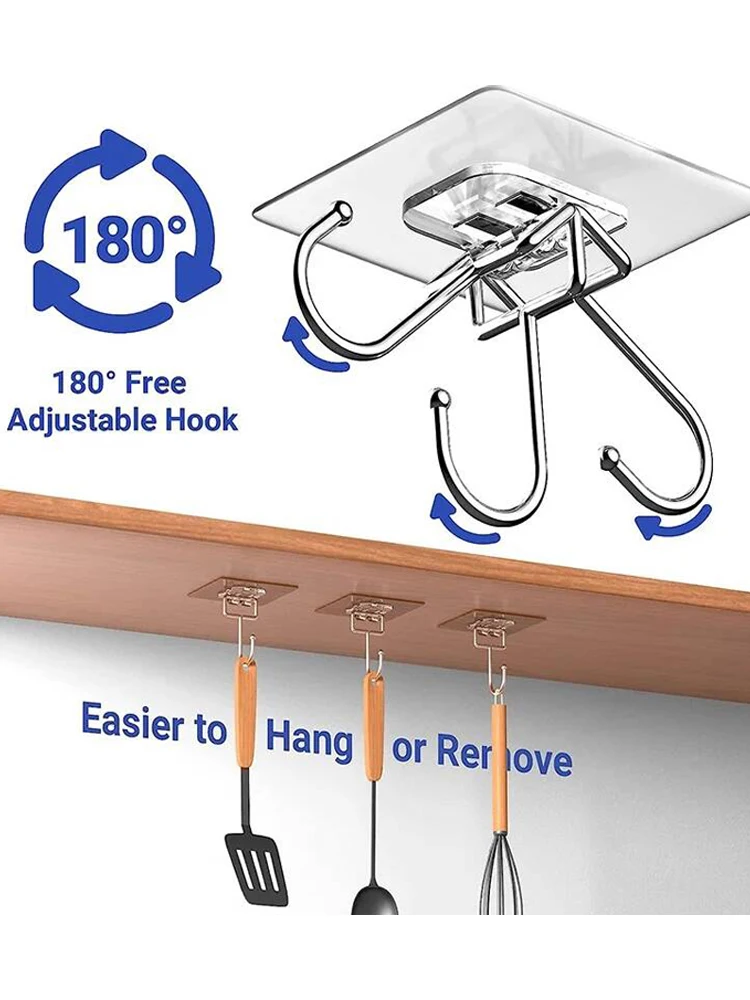Self adhesive hooks 20 Pcs Big Size Hook PVC Stainless Steel Transparent Multi-Purpose Wall Holder Door Rack Kitchen Storage Organizer