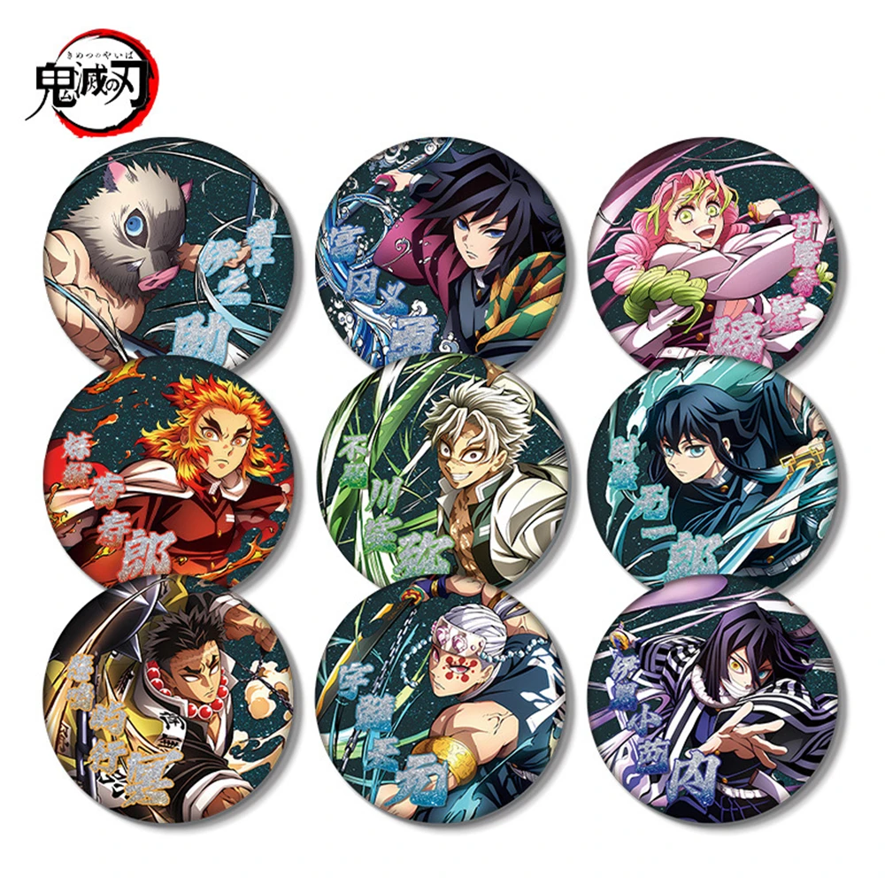 58mm Anime Kamado Tanjirou Shinazugawa Sanemi Ubuyashiki Amane Kochou Shinobu Cosplay KOSTÜM Abzeichen Pin SPTE Weißblech Brosche ﻿