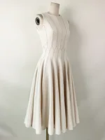 فستان نسائي عالي الخصر بلا أكمام برقبة دائرية ، خطوط براقة ، فساتين أنيقة بطيات ، أحادي اللون ، موضة الربيع ، جديد ، 140db381 1