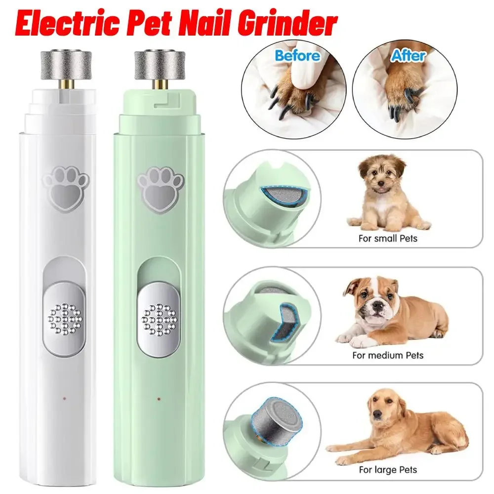 Electric Dog Nail Grinder USB Rechargeable LED Light Pet Nail Clipper Painless 2-Speed with Polisher Wheel for Pet Paws Grooming