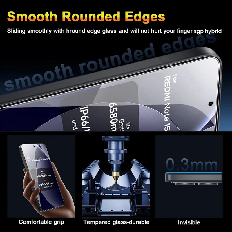 레드미 노트 15 프로 5G용 9H 투명 보호 강화유리 3개, 레드미 노트 15 프로 5G 풀커버 강화유리