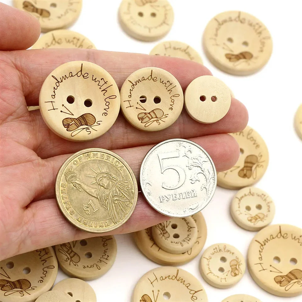 Botones De Madera Natural De 2 Agujeros Redondos Para Accesorios De
