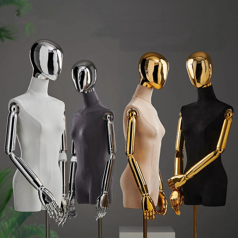 

New Arrival Fabric Cover Female Half-body Mannequin Body with Metal Base for Wedding Clothing Display Dress Form