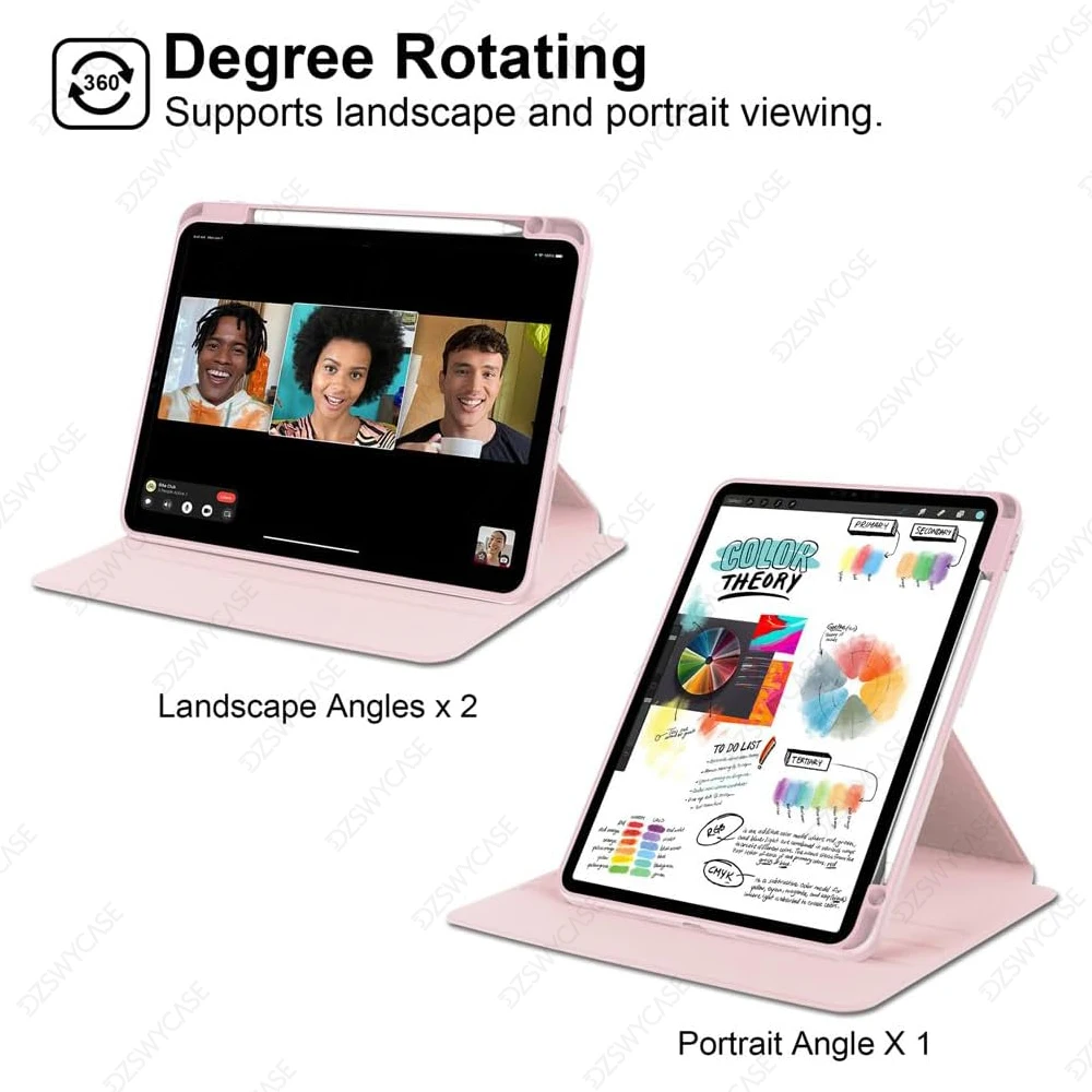 Premium Rotating PU Leather Tablet Case with Built-in Pencil Holder
