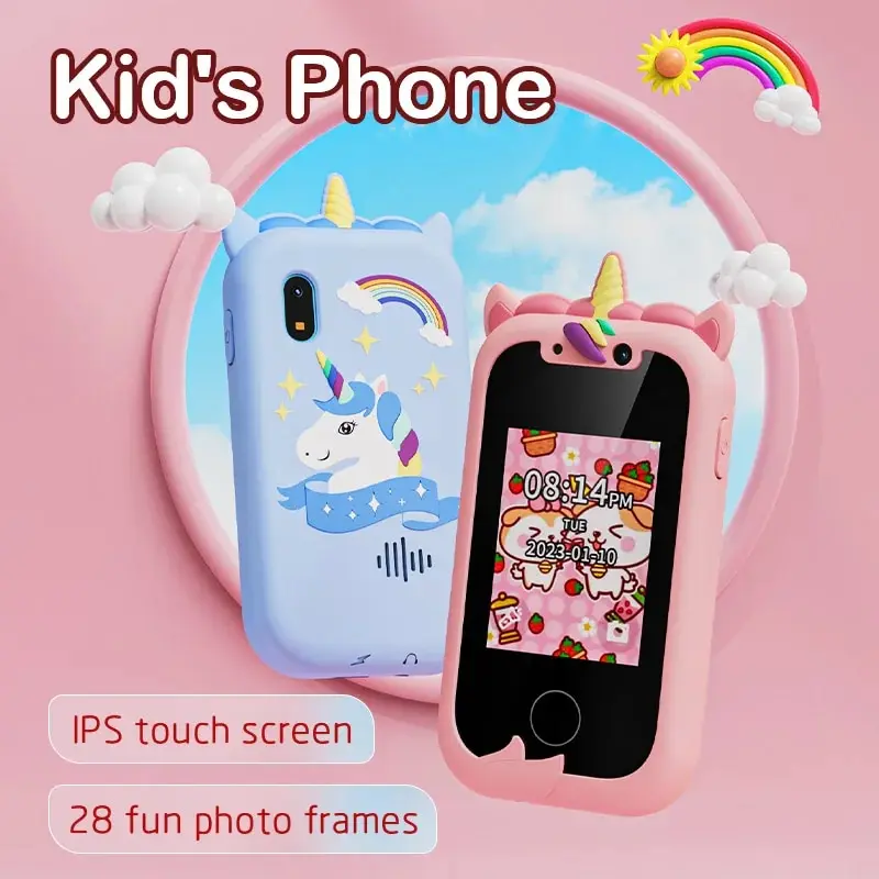 Kids Smart Phone Learning Toy for Girls 3-8 Years Old Cute Unicorn Design  and Colorful Screen Birthday for 3 4 5 6 7 8 9 Year Old Girls with  Rotatable