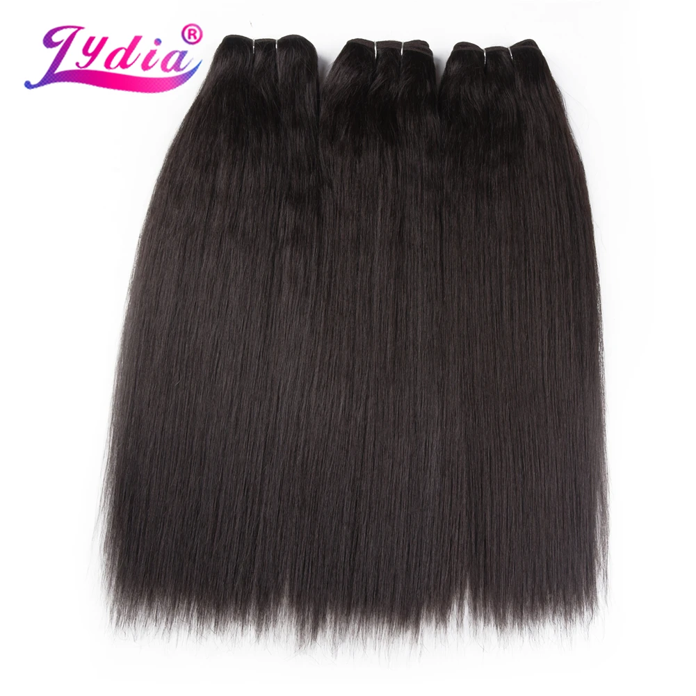 Lydia Women Hair Extensions Mixed Synthetic Yaki Straight 10-18Inch Weaving Sew With Weft 1PCS Bundles Double Weft