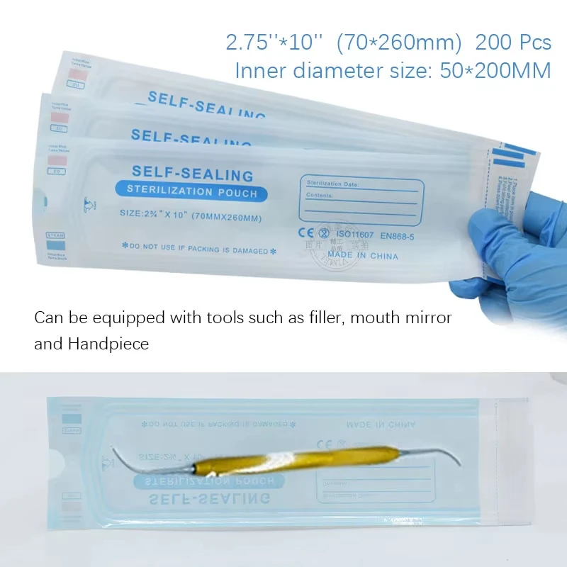 200 Disposable Dental Self-Sealing Sterilization Pouches - Assorted Sizes Available