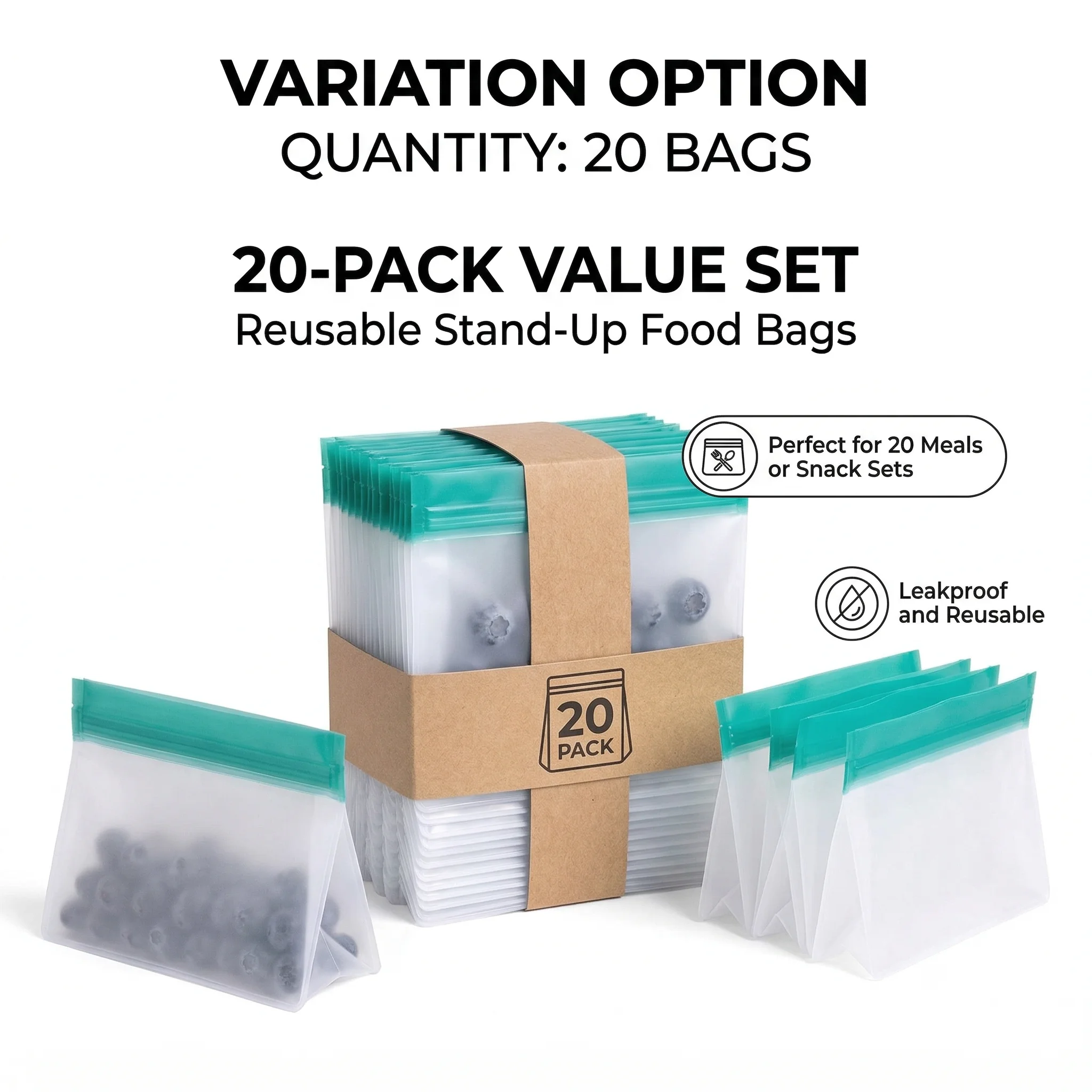 Eco-Friendly Reusable Leakproof Food Storage Bags - Clear Kitchen Organizer