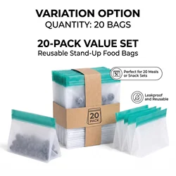 Eco - Friendly Reusable Leakproof Food Storage Bags - Clear Kitchen Organizer - 20Pcs (20Pcs)