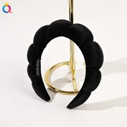 Luxurious Spa Headband for Women - Plush, Ultra-Soft and Versatile Hairband for Skincare, Yoga, and Facial Treatments (Velvet Black)