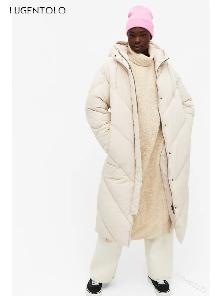 

Warm Bread Parkas Women Hooded Soid Autumn Winter Loose Long Coats Female Simple Casual Puffer Jacket Lugentolo