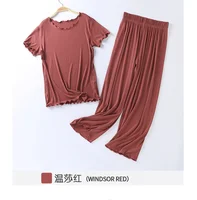 Japanese summer new ladies cotton modal short-sleeved nine-point pants suit home service suit women's large size home pajamas - Image 5