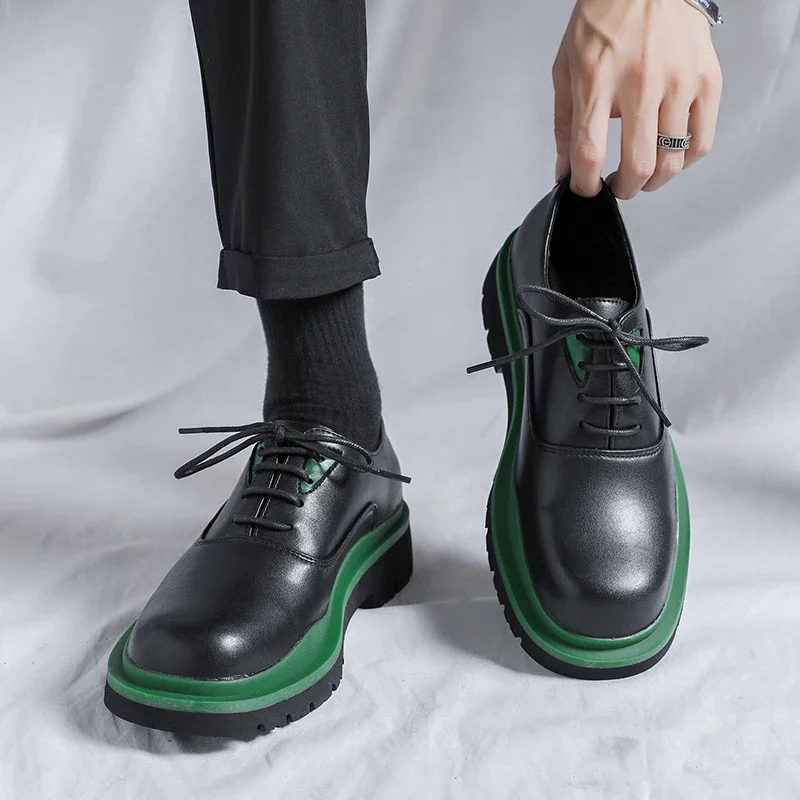 

British Platform Shoes for Men Shoes Leather Shoes Business Dress Shoes All-Match Casual Wear-Resistant Footwear Chaussure Homme