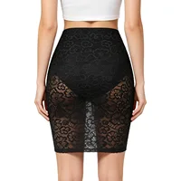 Jupon mi-long moulant taille haute en dentelle florale transparente pour femme avec culotte intégrée, idéal pour les tenues de club 4