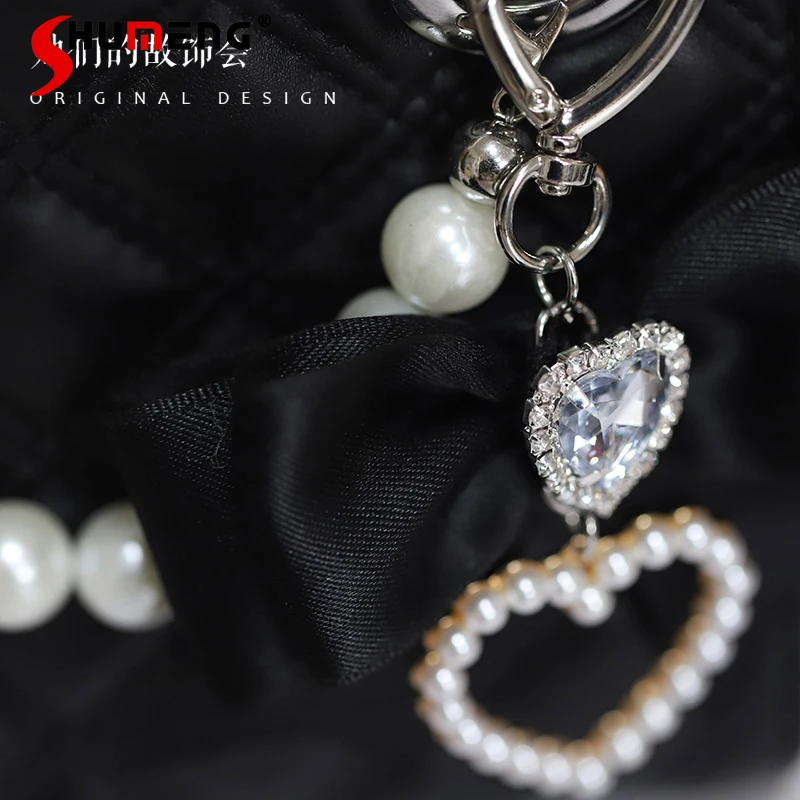 Japanese Girl Cute Handmade Pink Shoulder Bag 2023 Fall New Mine Mass-Produced Sweet Cool Bow Love Rhinestones Handbag for Women 5