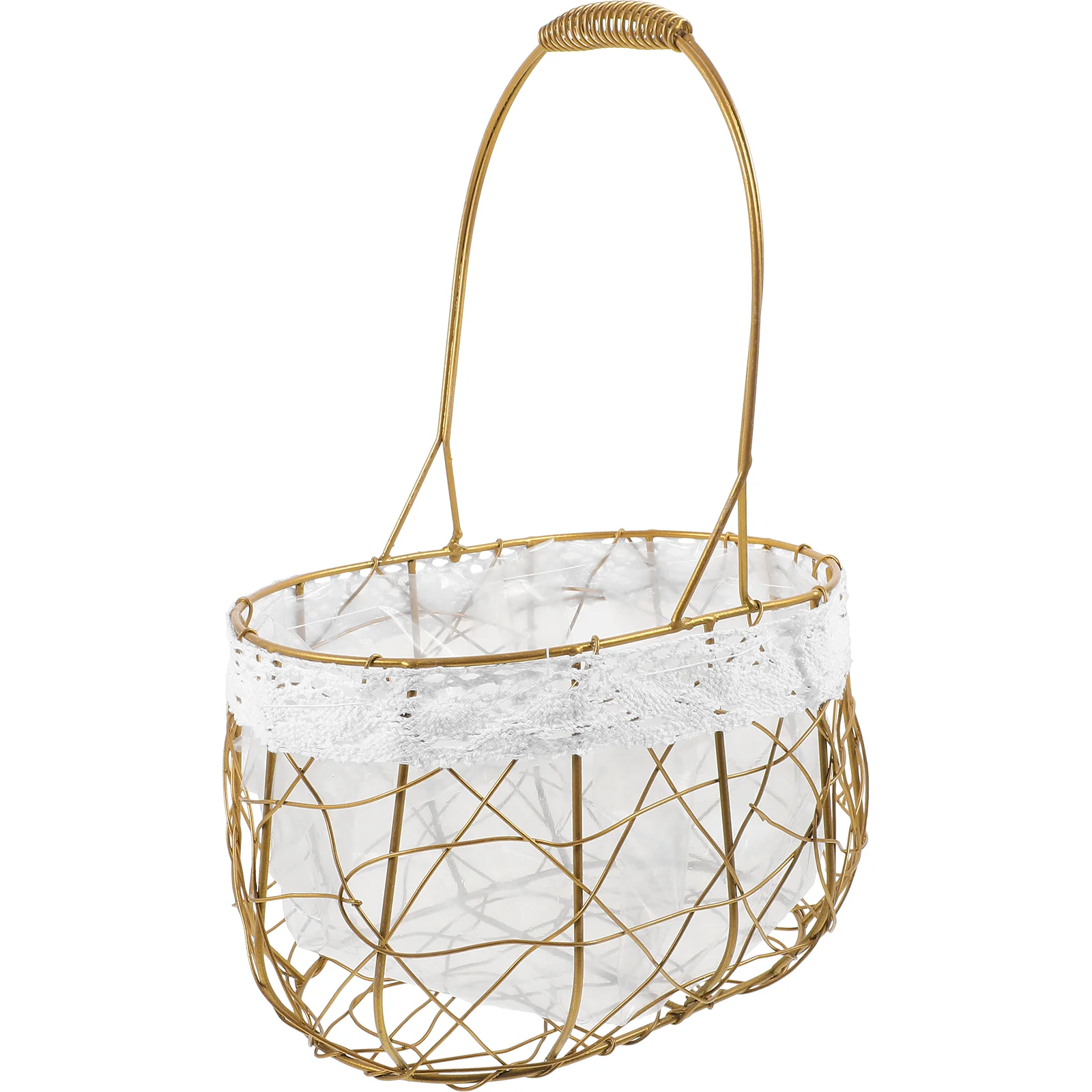 

Metal Filament Petal Basket for Wedding Home Decor Storage Fruit Iron Wire Plastic Flower with Handle Bride