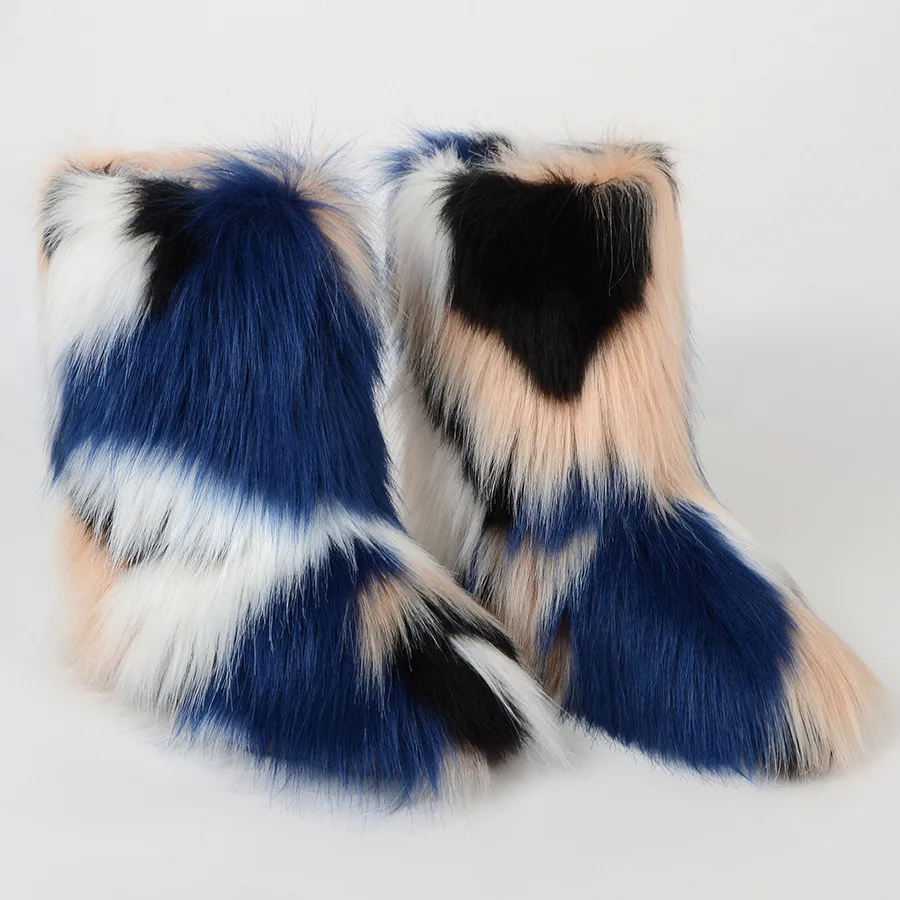 Wholesale Winter Colorful Fur Boots Fur Boots 2024 New Casual Fashion Half Fur Boots Women