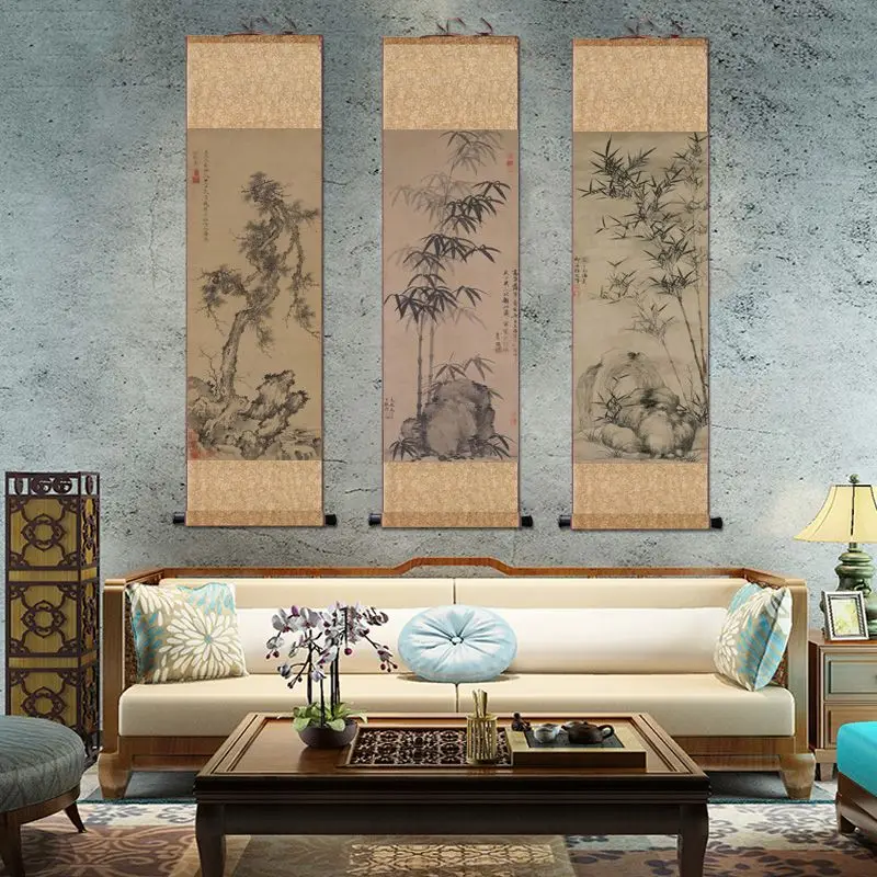 

Chinese Style Bamboo Scroll Paintings Vintage Room Decor Aesthetic Living Room Office Home Decoration Wall Art Decor Poster