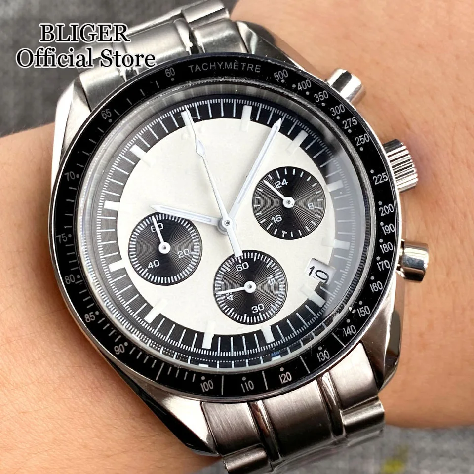 Cigger-メンズクォーツ時計,多機能クロノグラフ,Vk63,動き,白い