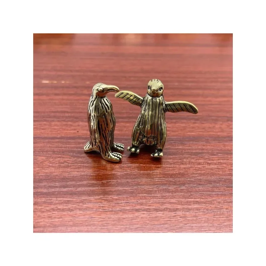 Marine Animal Cute Craft Collection Children Funny Brass Standing Little Penguin Statue Desktop Decorative Trinkets Creativity