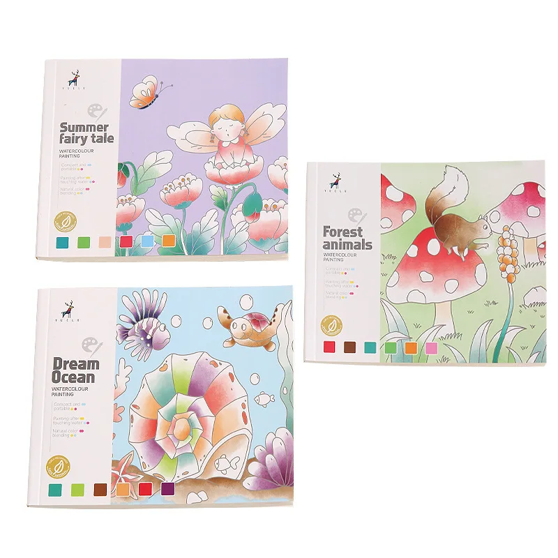 1pc Creative Watercolor Coloring Book With Water Powder Drawing