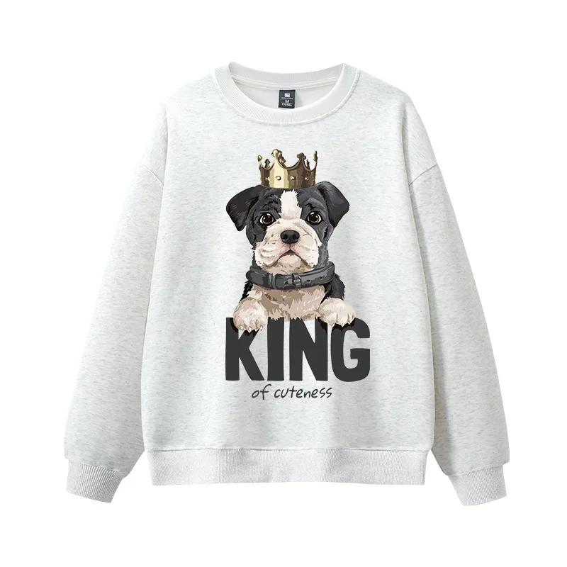 CGC Korean Fashion Animal Print Loose Sweatshirts Women Round Neck Hoodies High Quality Pure Cotton Loose Pullovers Casual Tops