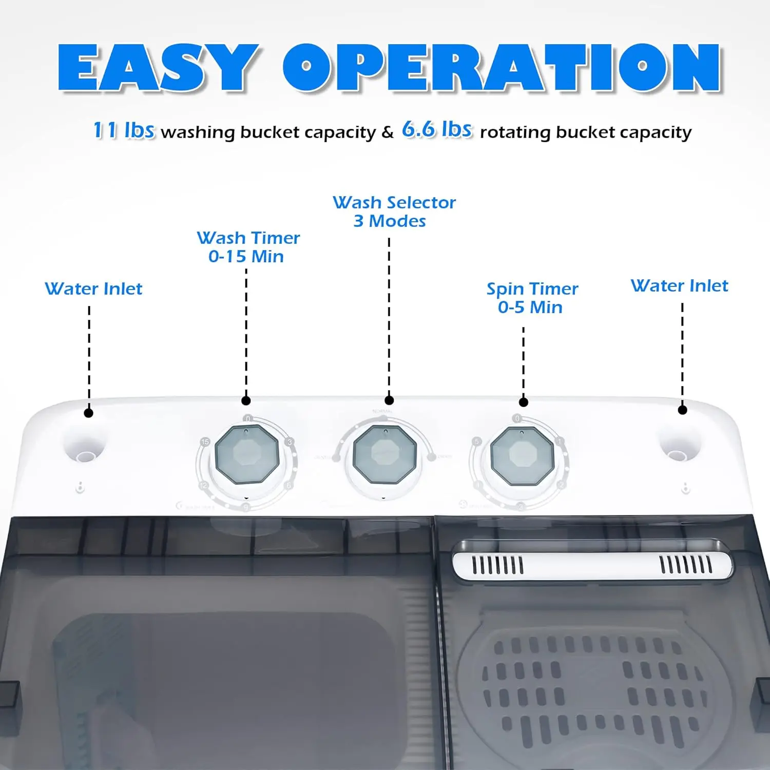Portable Washer Machine  Capacity Mini Washing Machine 2 in 1 Compact Washer and Dryer Combo Twin Tub Laundry 4