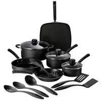 Primaware 15Piece Non Stick Cookware Set with Lids and Utensils, Aluminum Nonstick Pots and Pans Kitchen Set Storm