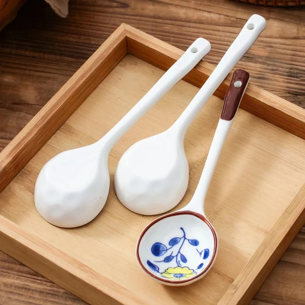 High-end Gift Set Household Ceramic Spoon Daily Tableware Set High-value Long-handled Spoon Eco-friendly Underglaze Paint