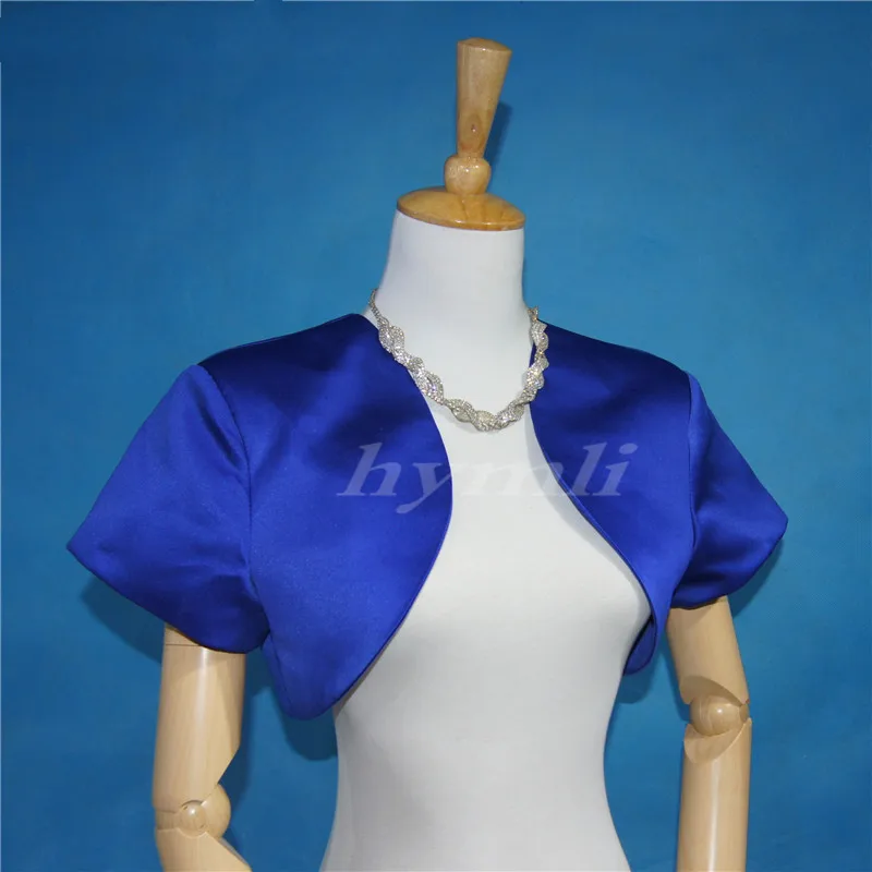 Royal Blue Satin Bolero Jacket Bridal Shrug Evening Cover Up Short Sleeve in S M L XL 2XL 3XL