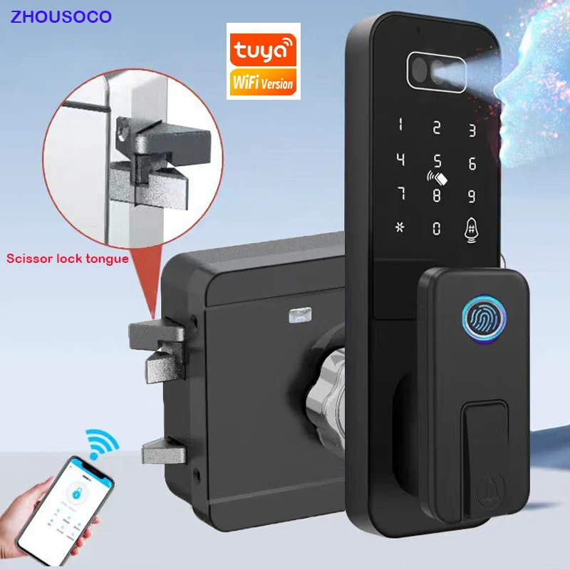 Waterproof 3D Face Recognition Outdoor Gate Fingerprint Lock Tuya WiFI App Passcode Rfid Card Keyless Electronic Smart Door Lock
