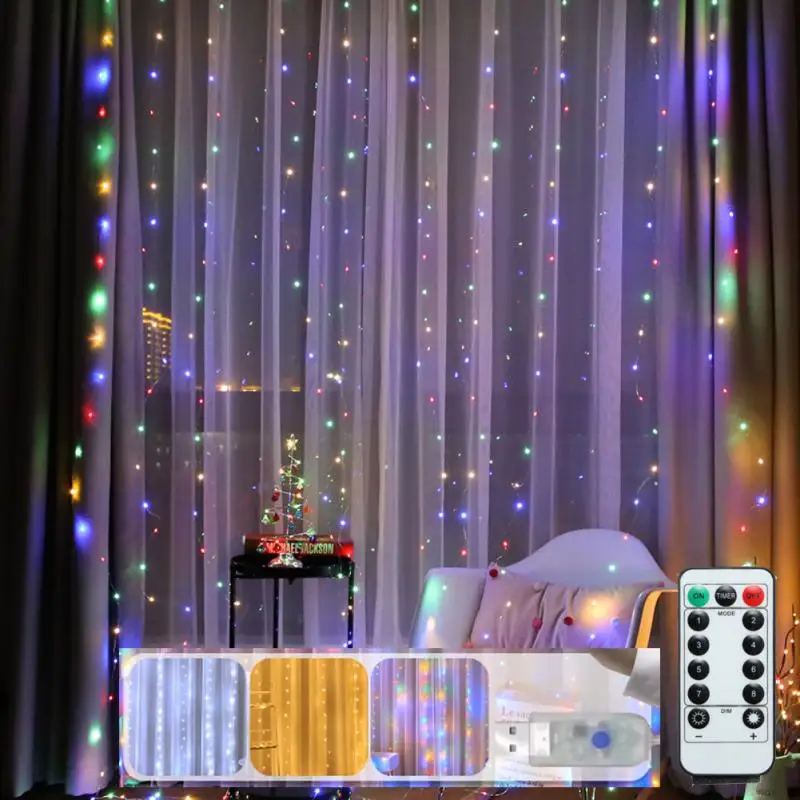 Led Garland Curtain Lights 8 Modes Usb Remote Control Fairy Lights