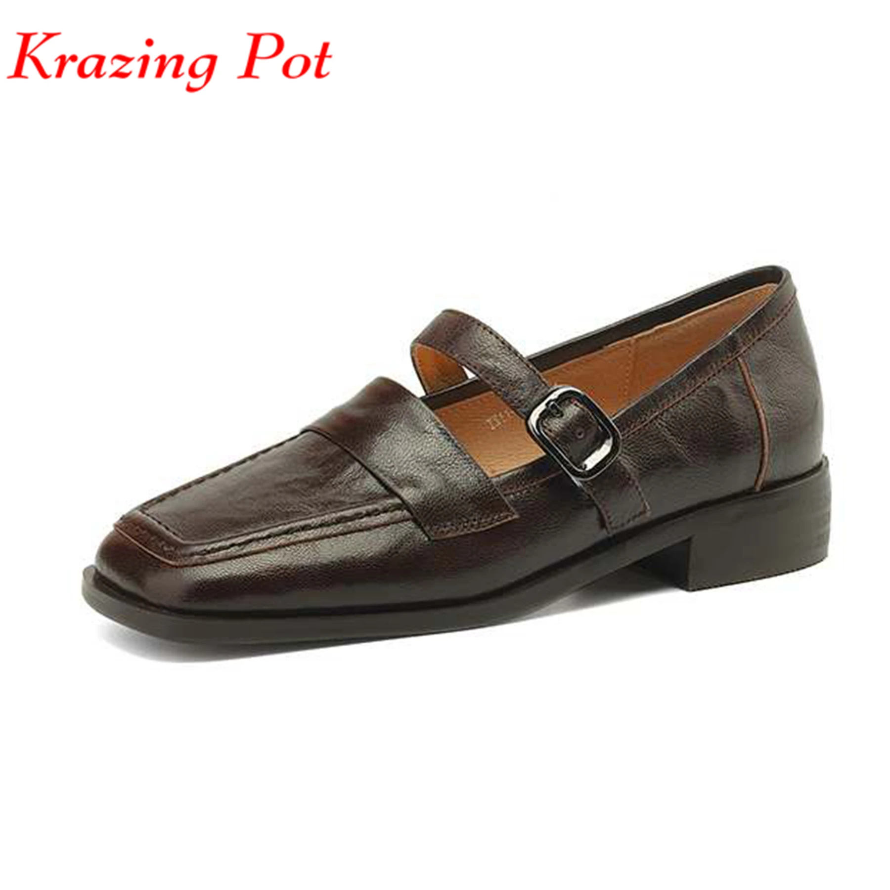 

Krazing Pot Retro Fashion Sheep Leather Low Heels Spring Square Toe Art Fashion Style Dating Beauty Sexy Lady Sweet Women Pumps