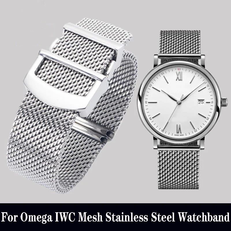 

Milanese Stainless Steel Mesh Watchband For Omega Seamaster 300 007 IWC PORTOFINO FAMILY Series Folding Clasp Strap 20mm 22mm