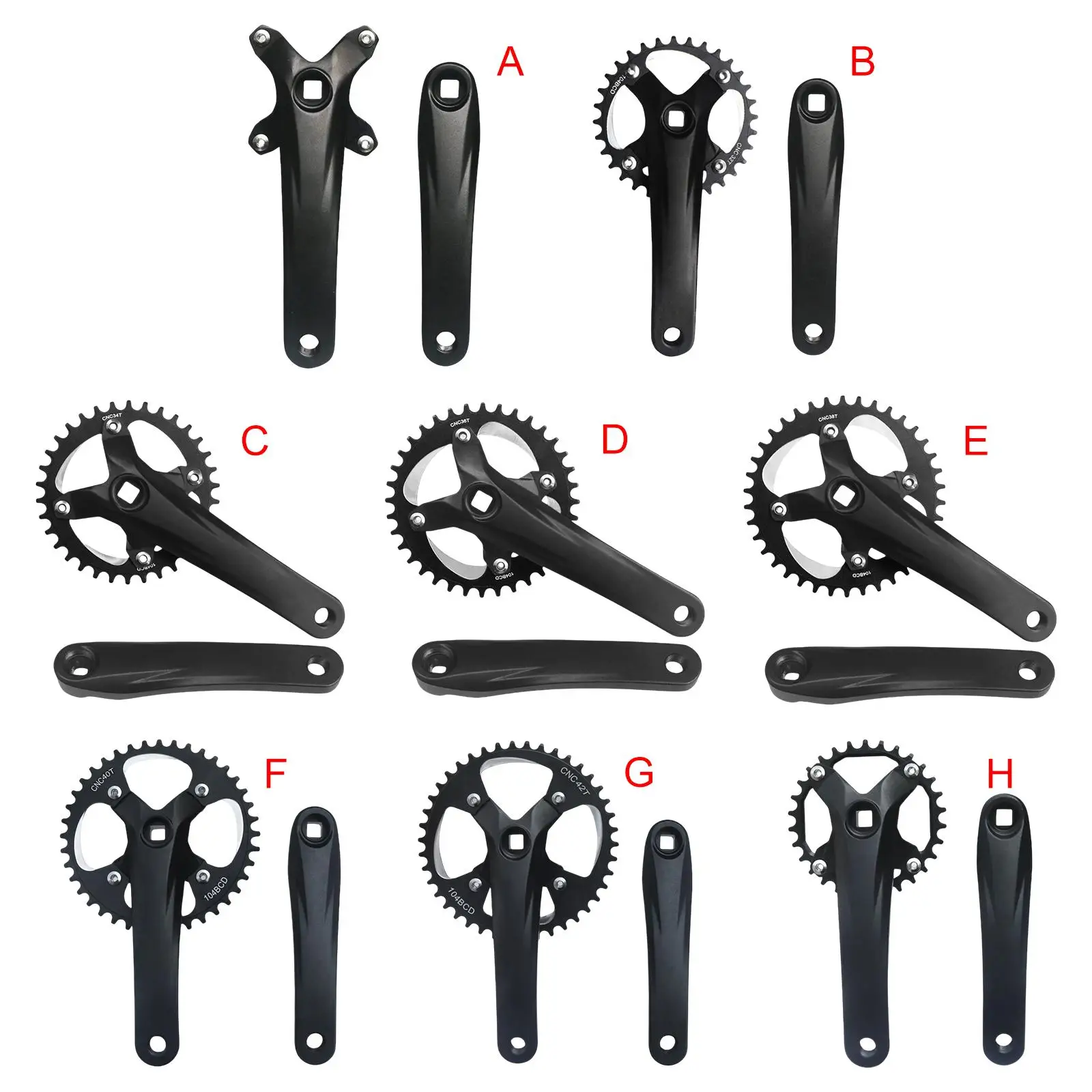 Square Hole Mountain Bike Crank, 104BCD Replacement Aluminum Alloy Set