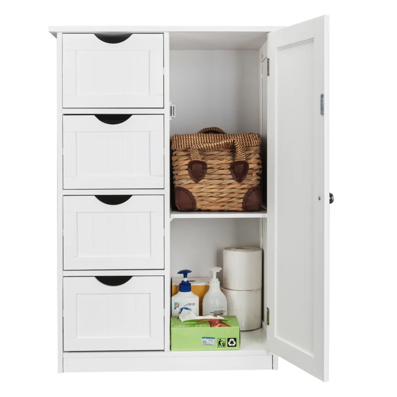 

4 Drawer Bathroom Cabinet White Standing Storage Door Storage Home Furniture Organizer 55x30x81cm