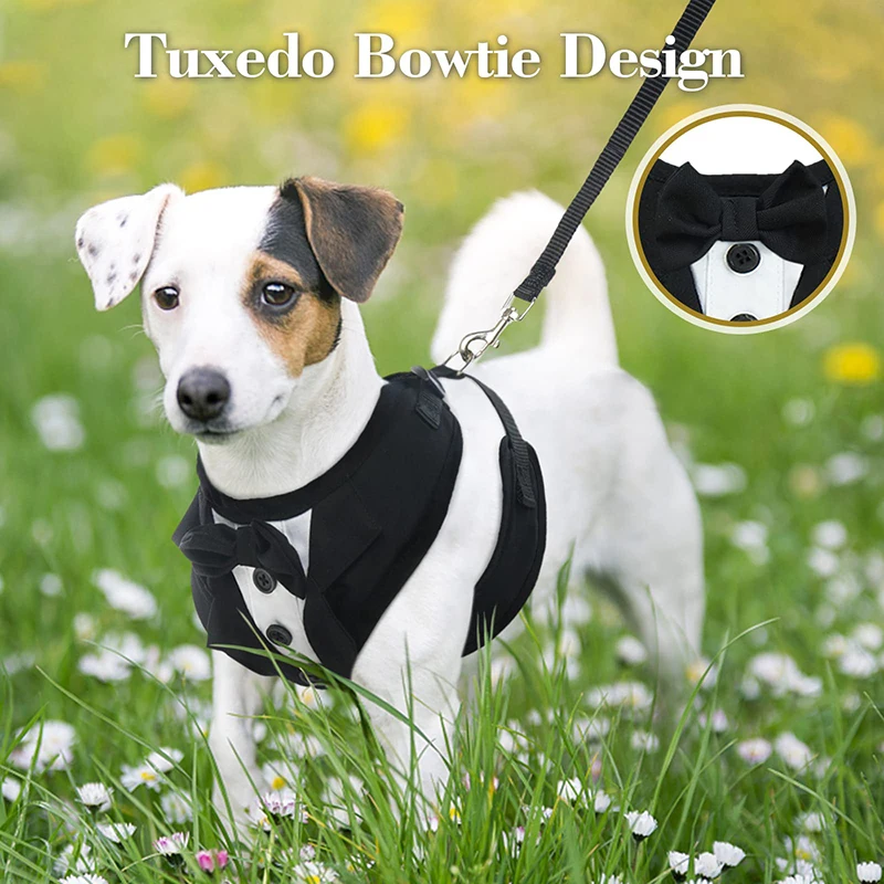 Tuxedo Vest Bow Tie Harness DOG RING BEARER ATTACHMENT