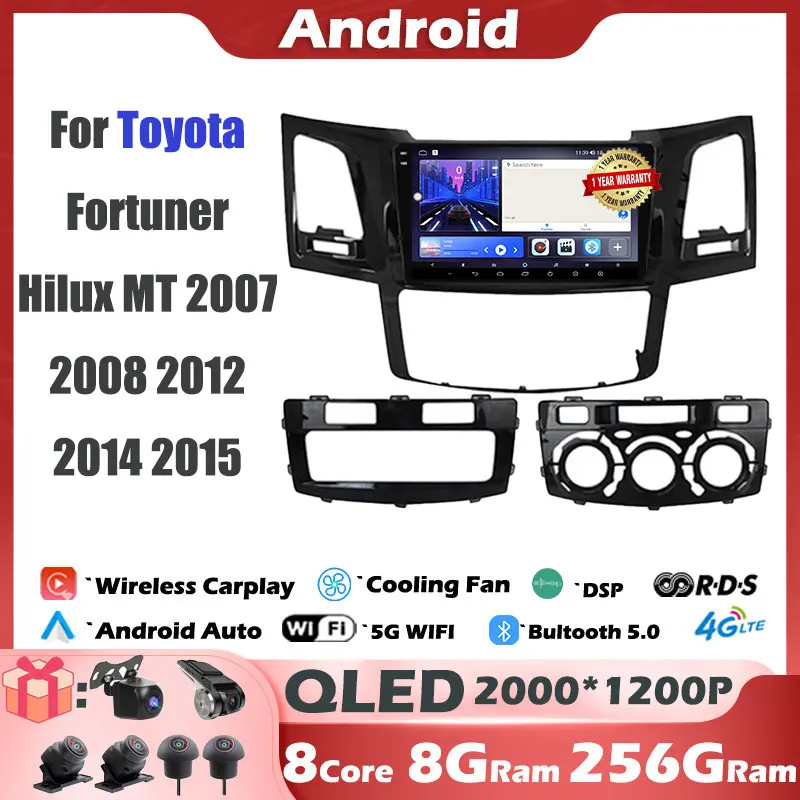 

9" For Toyota Fortuner Hilux MT 2007 2008 2012 2014 2015 Android 14 Carplay 4G WIFI Car Radio Multimedia Player Navigation GPS