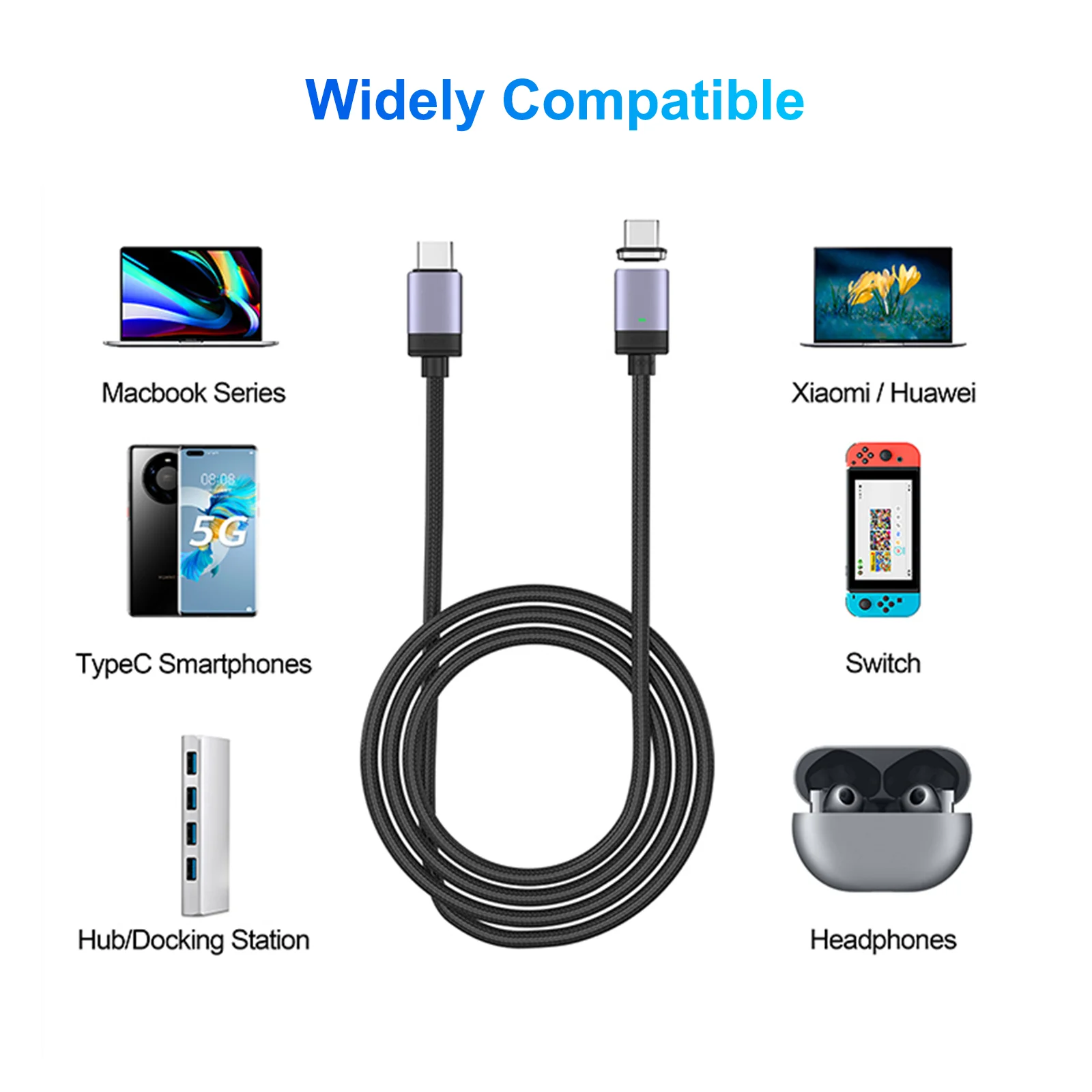 고속 충전 케이블 100W PD 마그네틱 480Mbps 데이터 전송 교체 가능 마그네틱 커넥터 범용 휴대폰 노트북 충전기