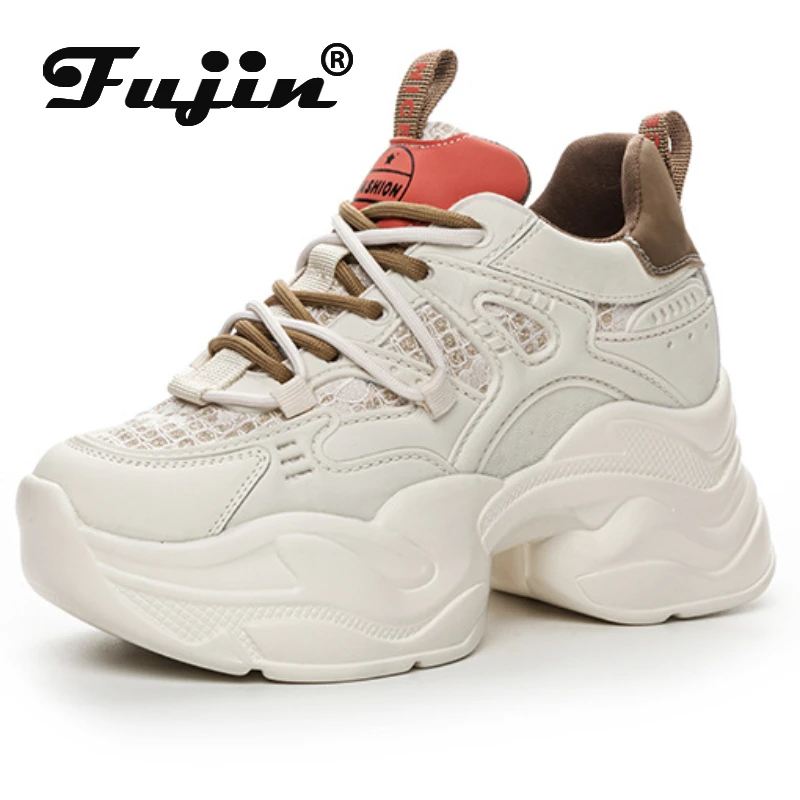 

Fujin 8cm Air Mesh Genuine Leather Breathable Summer Chunky Sneakers Leisure Hidden Heel Women Sandals Platform Wedge Vulcanize