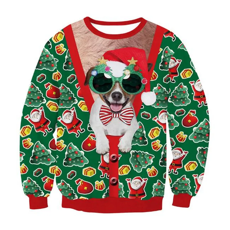 New Christmas Sweaters Green Jumpers 3D Funny Printed Holiday Party Xmas Sweatshirt for Party Birthday Xmas Sweatshirt 5